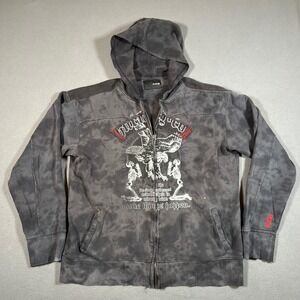 Vintage Hurley Hoodie Full Zip Up Gray Tie Dye Skeleton Eagle Mens XL Y2K Grunge